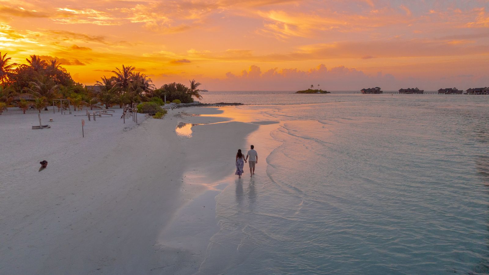 Couple walking along a tropical beach at sunset — the trips you will sell
